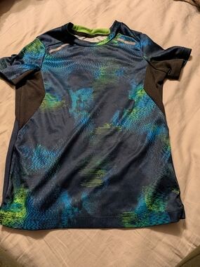 Athletic Kids' Tee in Navy with Blue & Lime Green Accents